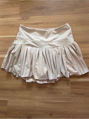 High-Waist Pleated Skater Skirt in Cream